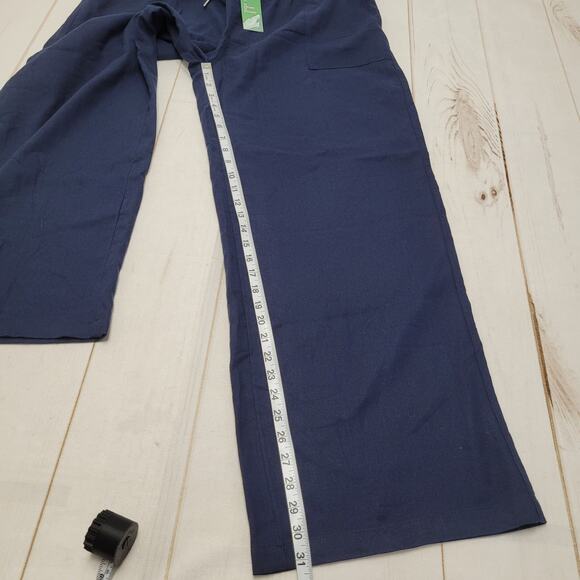 Willit high rise linen blend navy blue pants wide straight leg drawstring NWT - Picture 2 of 7